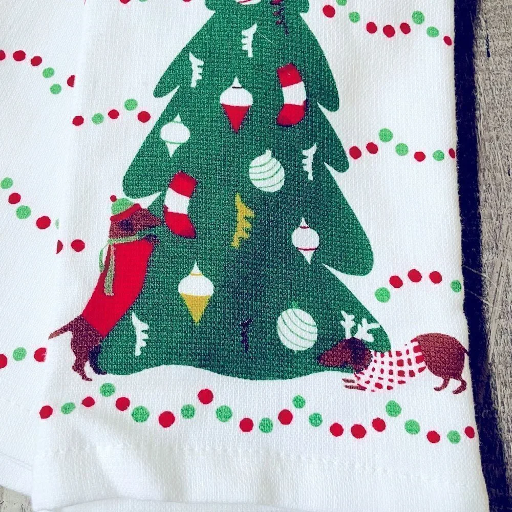 Christmas Dachshund Dog “Believe in Santa Paws” Holiday Kitchen Dish Towels